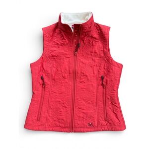 ISIS Women Red Quilted Floral Stitched Full Zip Fleece Lined Vest Size 8
